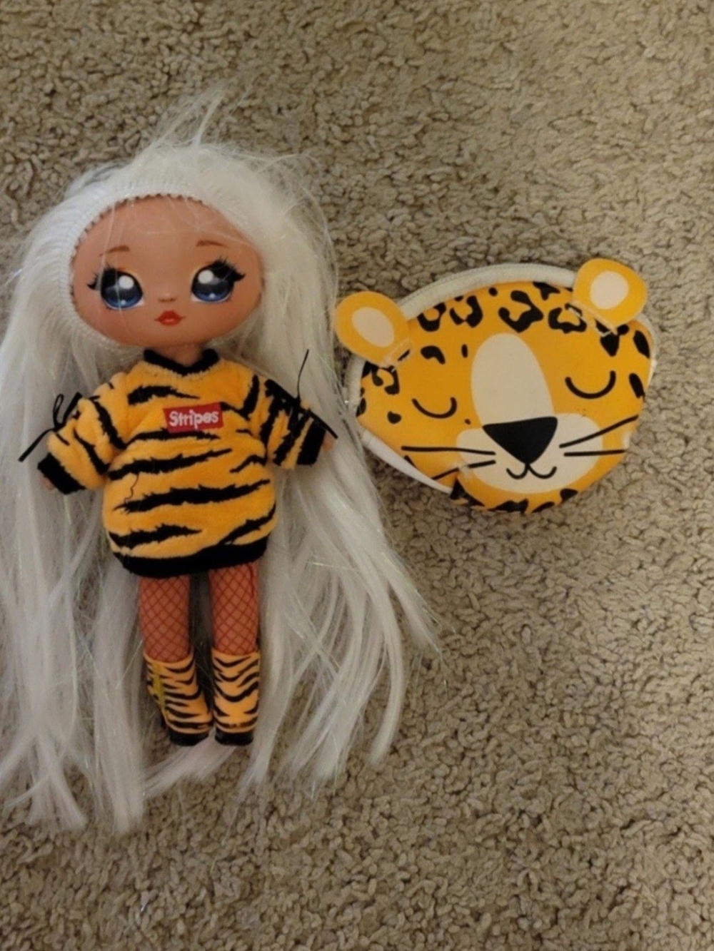 Nana Suprise Yellow & Black Tiger-Print Fashion Doll with Leopard Face Purse